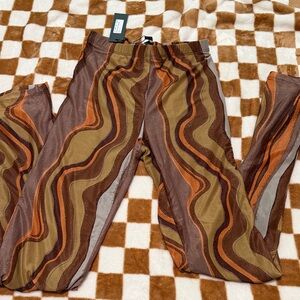 Motel Rocks NWT Retro Wavy Print Stretch Leggings - Brown & Olive Tones